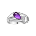 thumbnail image 1 of RYLOS Men's Rings Sterling Silver Ring - Timeless Pear Shape Cabochone Gemstone & Diamonds - Tear Drop Cabochon AMETHYST Rings For Men  Size 13, 1 of 6