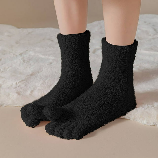 Jsaierl Womens Fuzzy Toe Socks Winter Warm Thick Toe Socks Casual Five Toe Socks Solid Color Lounge Tube Socks