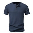 thumbnail image 4 of FRSASU Men's Henley Short Sleeve T-Shirt Lightweight Waffle Cotton T-Shirts Casual Summer Basic Tee Tops Dark Blue, 4 of 9