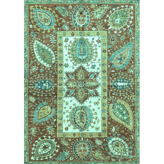 Ahgly Company Machine Washable Indoor Rectangle Abstract Turquoise Blue Modern Area Rugs, 6' x 9'