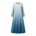 thumbnail image 4 of pstuiky Dresses for Women, Women Cotton and Linen Dress Long Sleeve Crew Neck Dress Printed Dress and Ankle Dress Casual Holiday Dress with Pockets Leisure Sky Blue L, 4 of 5
