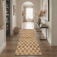 thumbnail image 2 of 2x6 Runner Rugs for Hallway Kitchen Laundry Room Non Slip Low Pile Lightweight Washable Rug, Checkered Print Pattern Indoor Carpet for Bedroom Bathroom Entryway Corridor, Camel Beige, 2 of 5