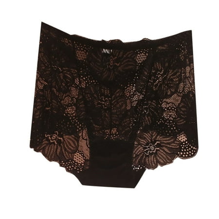 EHRWE Panties For Women Ladies Lace Sexy Solid Color Transparent Mid High Waist Plus Size Triangle Pants Classic