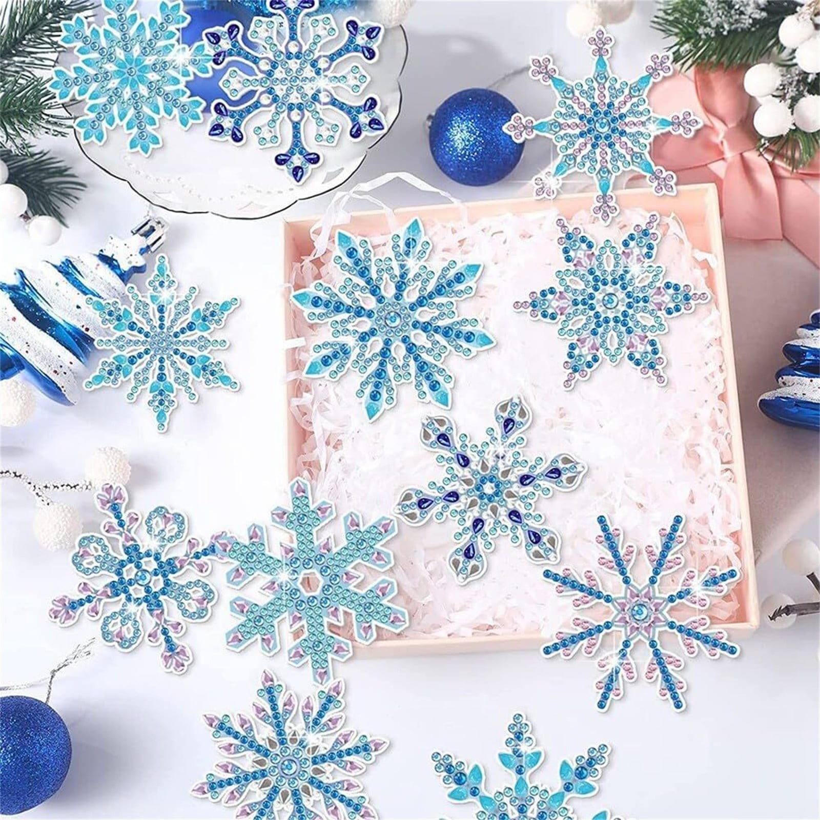 HCTSHG Christmas Snowflake Diamond Art Painting Kits Double Sided 5D Diamond Snowflake Painting Wind Chimes Tags Crystal Hanging Ornament Pendant for Xmas Winter Decor