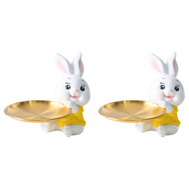 Bonita Bandeja Almacenamiento Conejo Escultura Resina para Llaves Del (conejo) Amarillo