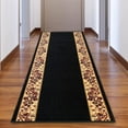 thumbnail image 5 of Made Runner Rug Low Pile with Rubber Backing for Kitchen Foyer Hallway Entry Choose Your Length Size 31 Inch Wide Flower Bordered Design Black Color (3 feet x 31 Inch), 5 of 5