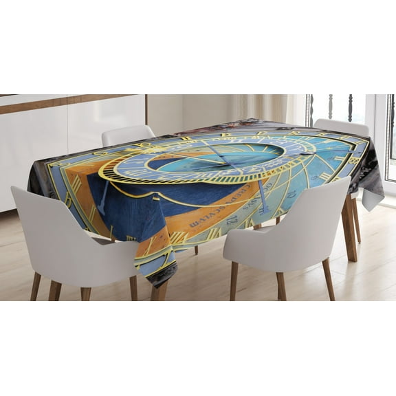 Ambesonne Astronomical Tablecloth Rectangular Table Cover, Old Town Medieval, 52"x70", Blue and Yellow