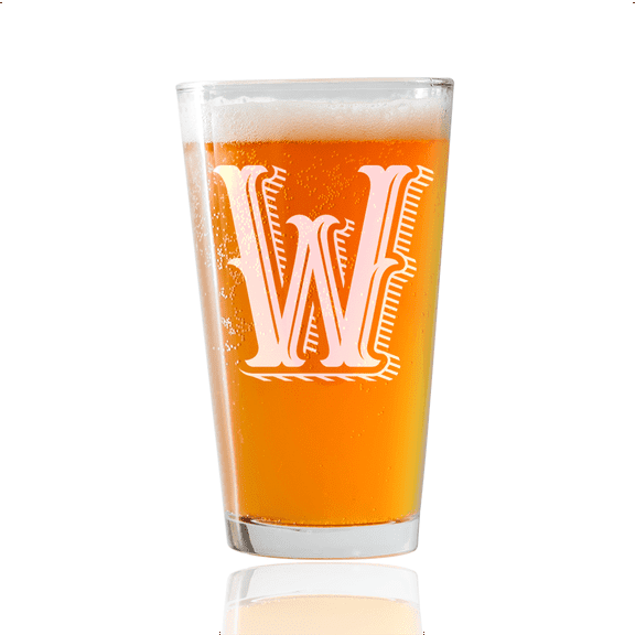 Monogram W |16oz Pint Glass | Laser etched, dishwasher safe,  Made in the USA.