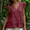 thumbnail image 3 of TGSLY Women's Linen V Neck Tank Tops Lightweight Soft Ruffle Cap Sleeve Shirts Loose Fit Dressy Casual Solid Color Tunic Blouses XXL, 3 of 10
