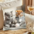 thumbnail image 5 of Cats Playing With Mobile Phone Printed Pillowcase Bedroom Living Room Sofa Decorative Cushion Cover Home Accent Pillow Flock Material 18x18 Inches, 5 of 5