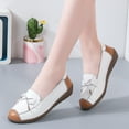 thumbnail image 2 of Bowknot Leather Loafers for Women Lightweight Walking Flats Comfortable Wide Toe Box Non Slip Work Shoes White Size 9, 2 of 8