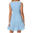 thumbnail image 6 of SMihono Women's Summer Dresses 2025 Sleeveless V Neck Eyelet Hollow Out Swing A Line Beach Vacation Sun Dress Light Blue XL, 6 of 9