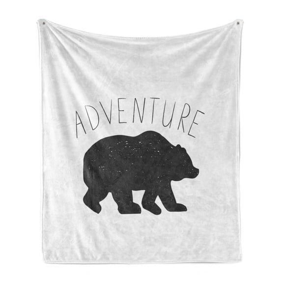 Adventure Soft Flannel Fleece Blanket, Black Silhouette of a Wild Bear Zoo Animal Nature Passion Hipster Design, Cozy Plush for Indoor and Outdoor Use, 50" x 70", Charcoal Grey White, by Ambesonne