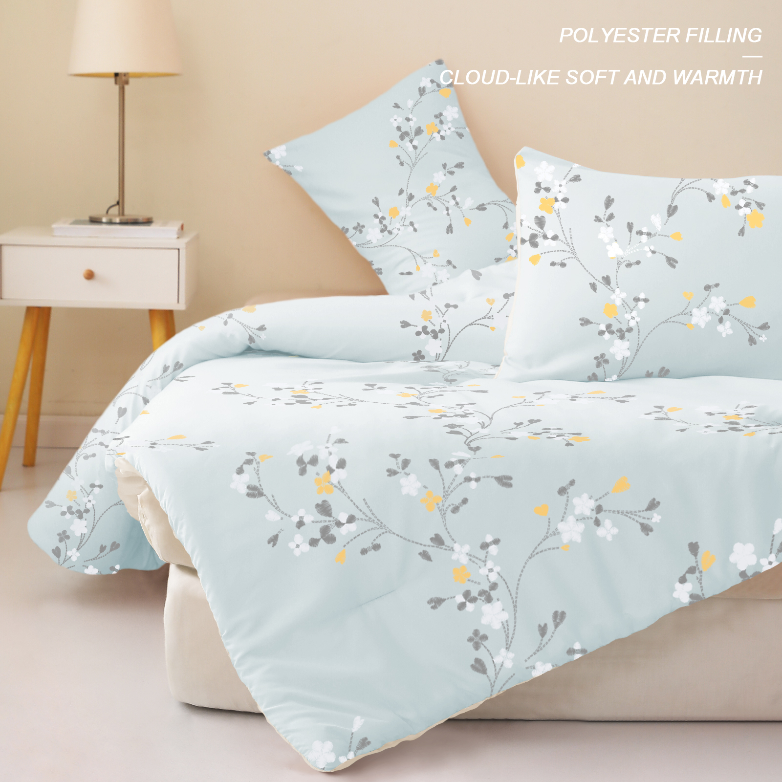 Exclusivo Mezcla King Floral Comforter Set, Light Blue, 3-Piece photo 3