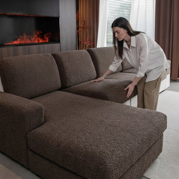 Brown 1 Seat Cover L Stretch Soft Polar Fleece Sofa Slipcover Protector