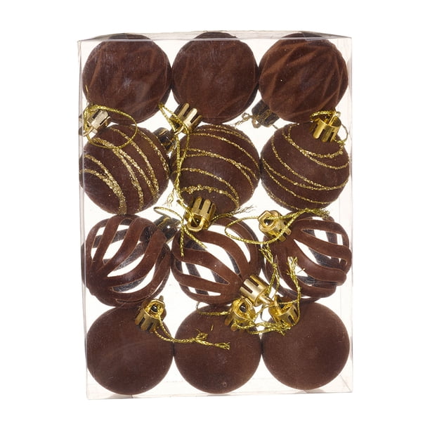12 bolas navideñas de terciopelo flocadas, adornos navideños de plástico, adornos colgantes decorativos para árbol de Navidad.