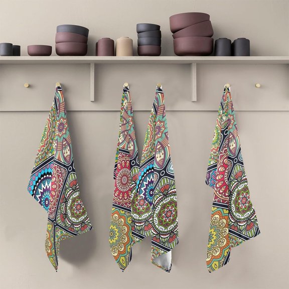 Kitchen Towels Bohemian Mandala Talavera Pattern Cleaning Towel Absorbent Hand Towels Tea Towels for Home Restaurant Dish Clean 28" x 18", 4PCS