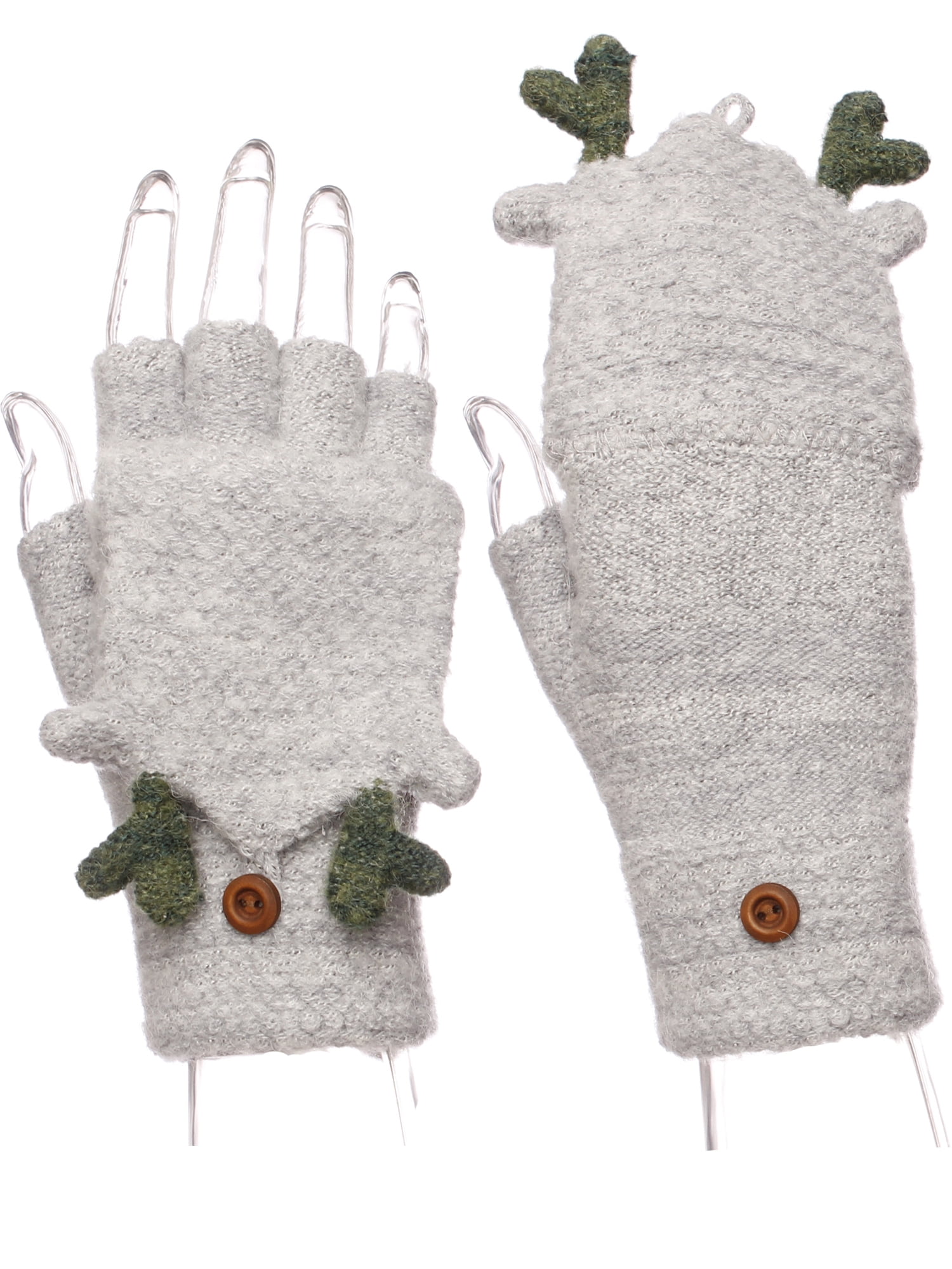 Emmalise Women Winter Fingerless Holiday Mitten Knitted Gloves Foldable Flap