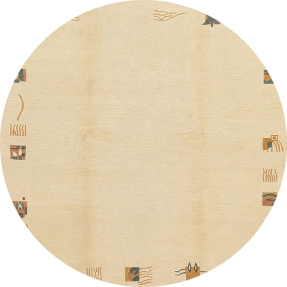 Ahgly Company Machine Washable Indoor Round Abstract Brown Gold Area Rugs, 4' Round