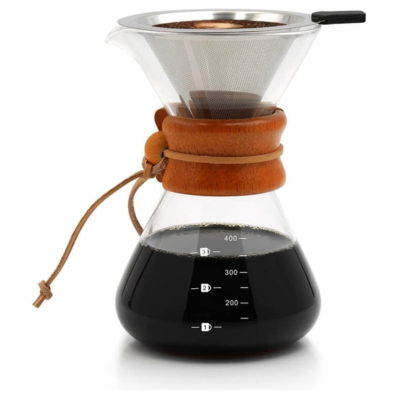 Cafetera De Vidrio Reutilizable, Juego De Cafetera Pour Over Con Filtro De Acero Inoxidable, Cafetera De Goteo Manual, Para Cafetería Bar Hogar Oficina Camping