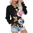 thumbnail image 2 of Womens Tops Printed V-Neck Long Sleeves Pocket T-shirt Blouse Casual Sweatshirt,Sweatshirts for Women Black S, 2 of 5