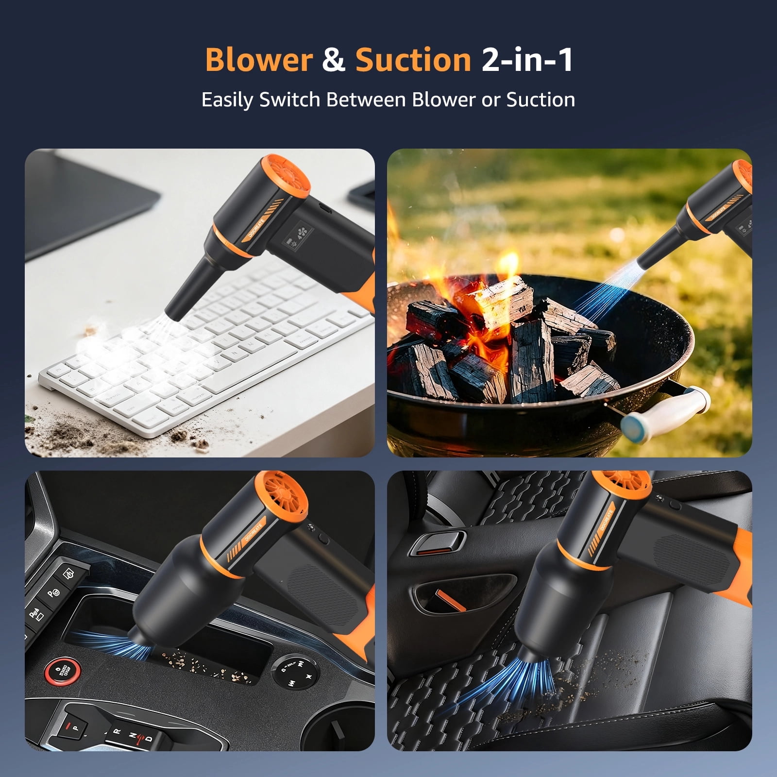 Nogroa Compressed Air Duster, 130000RPM Air Duster and Vacuum 2 in 1, Rechargeable Mini Blower with LED Light, 4 Gear Adjustable Cordless Electric Air Duster for Keyboard/Car/Outdoor & House
