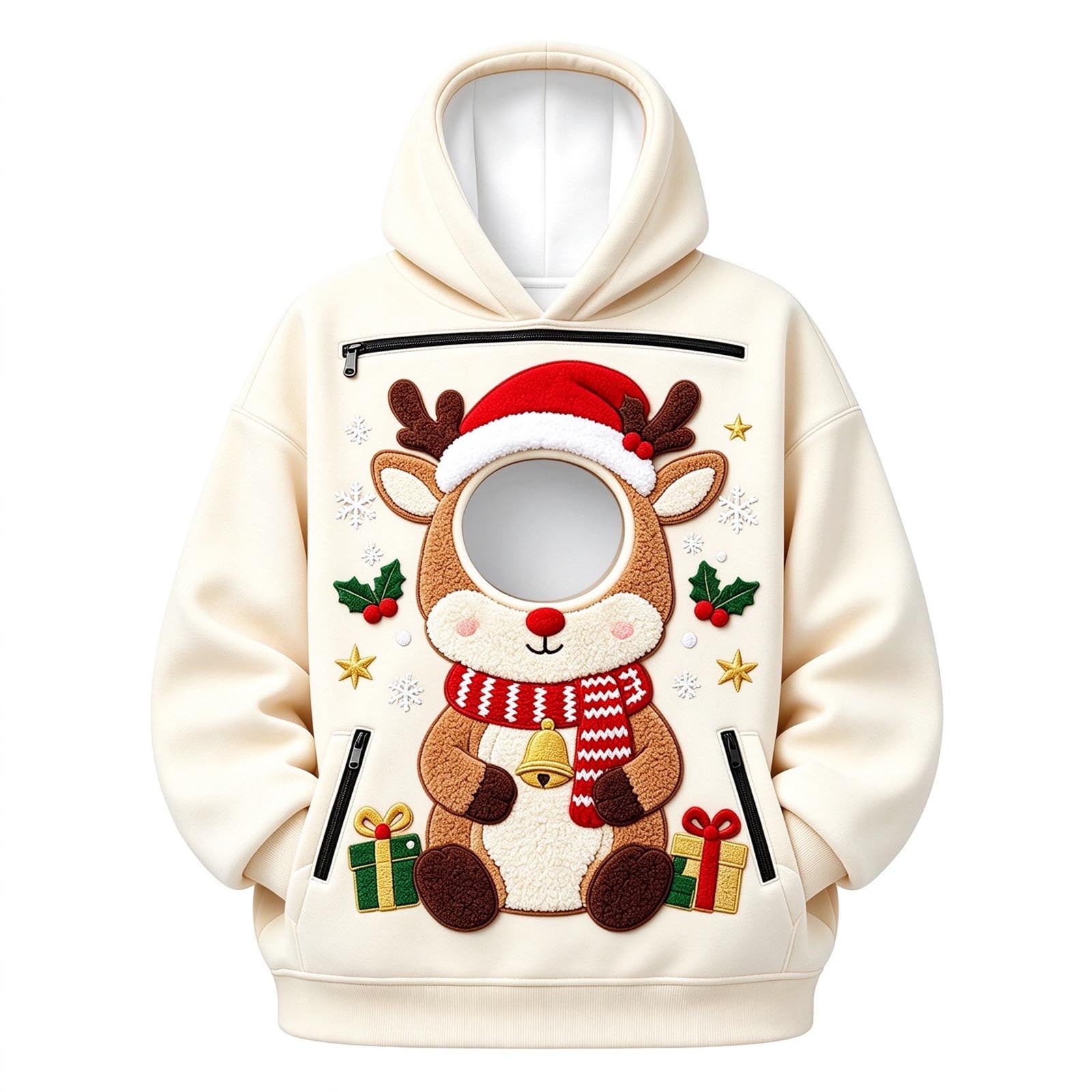 WhouRiu Toddler Girls Christmas Pet Pouch Hoodie Reindeer Printed Cat Dog Carrier Tops Pet Care Pullover Winter Tops