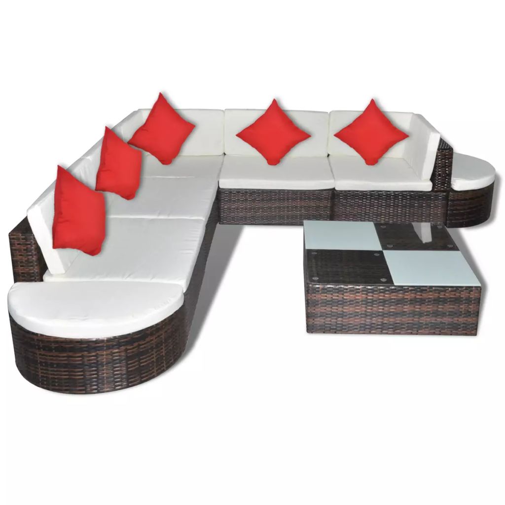 vidaXL 8 Piece Patio Lounge Set with Cushions Poly Rattan Brown - image 3 of 4