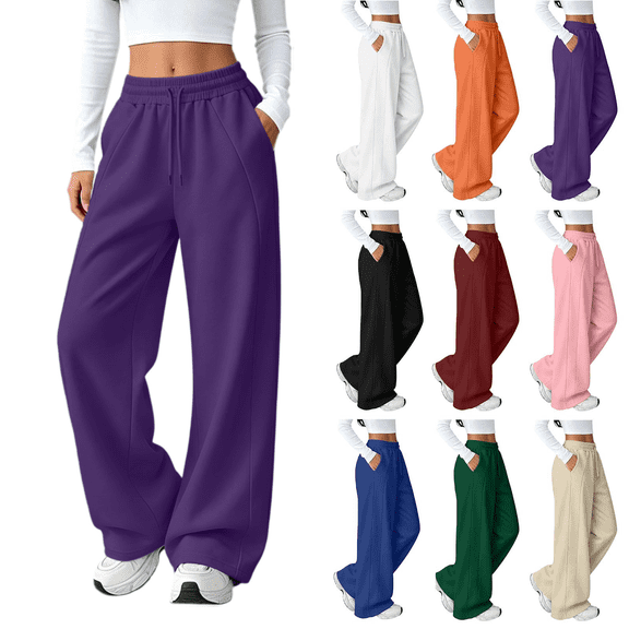 Wide Leg Sweatpants for Women Lightweight Drawstring Wide Leg Sweatpants Fall Casual Lounge Pants Winter Clothes Joggers with Pockets