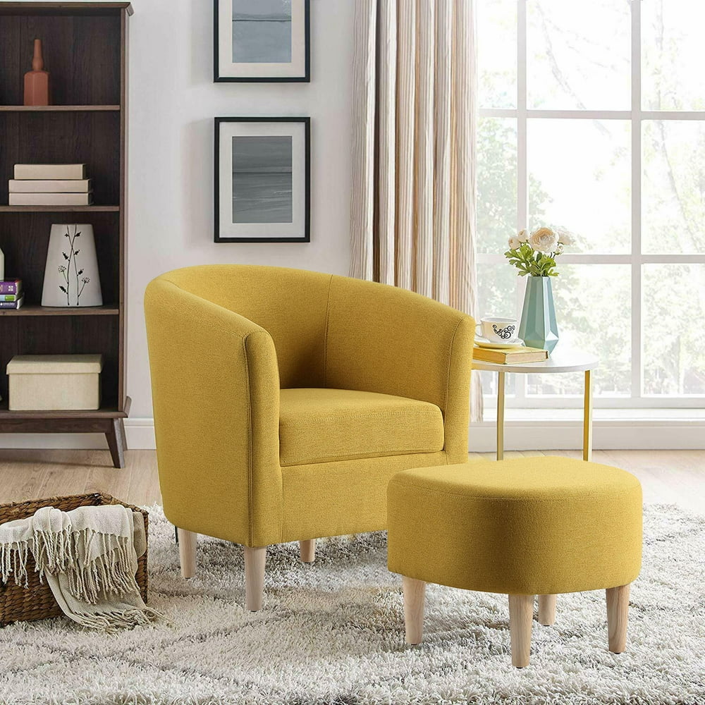 Dazone Modern Arm Chair Curved Back With Ottoman Accent Sofa Linen