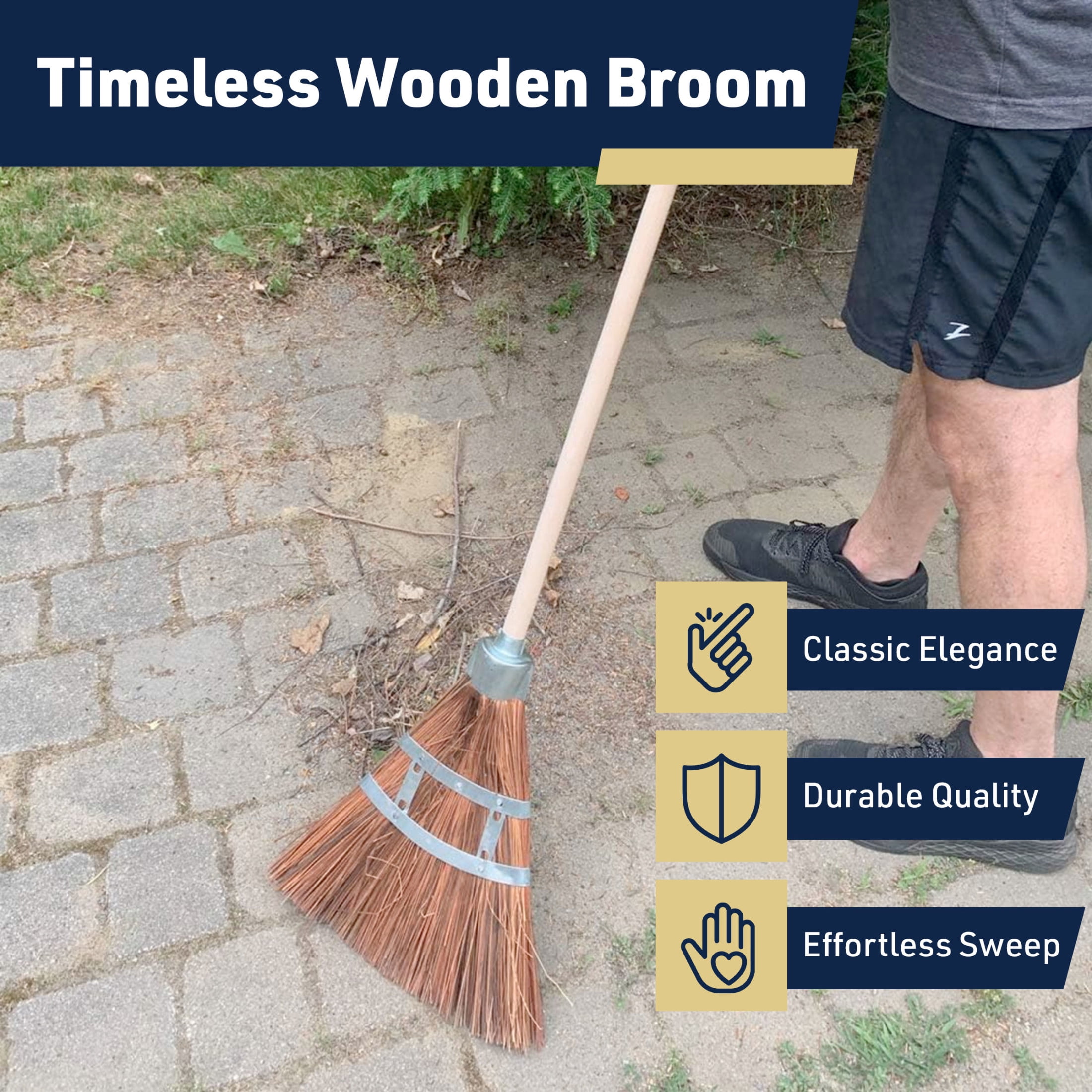 Kings County Tools 57” Outdoor Broom with 12” Wide Natural Bristle Brush