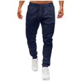 thumbnail image 3 of Men's Drawstring Sweatpants, Slim Fit Ribbed Casual Sports Pants for Gym, Running and Spring Summer Athletic Wear,Navy,M, 3 of 5