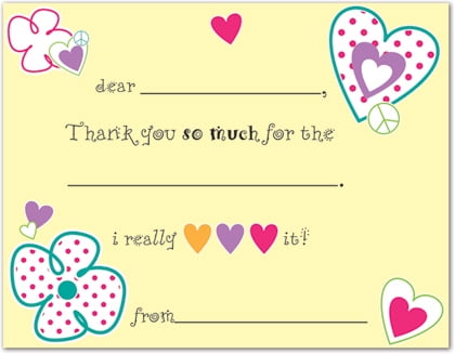 Hearts and Peace Girl Fill-In Birthday Thank You Cards and Envelopes - 20 count