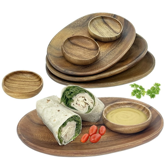 Woodard & Charles Acacia Wood Serving Tray with Multipurpose Bowl, 8 Piece Set