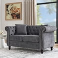 thumbnail image 2 of Grey Velvet Chesterfield 2 Person Sofa with Hand - crafted Nailheads / Rich and Luxurious Visual Effect, 2 of 5