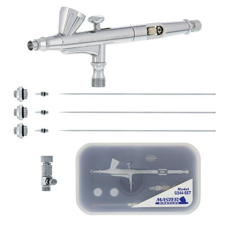 Master Airbrush Model G344 Multi-Purpose Dual-Action Gravity Feed Airbrush with 3 Nozzle Sets 0.2, 0.3 & 0.5mm Needles