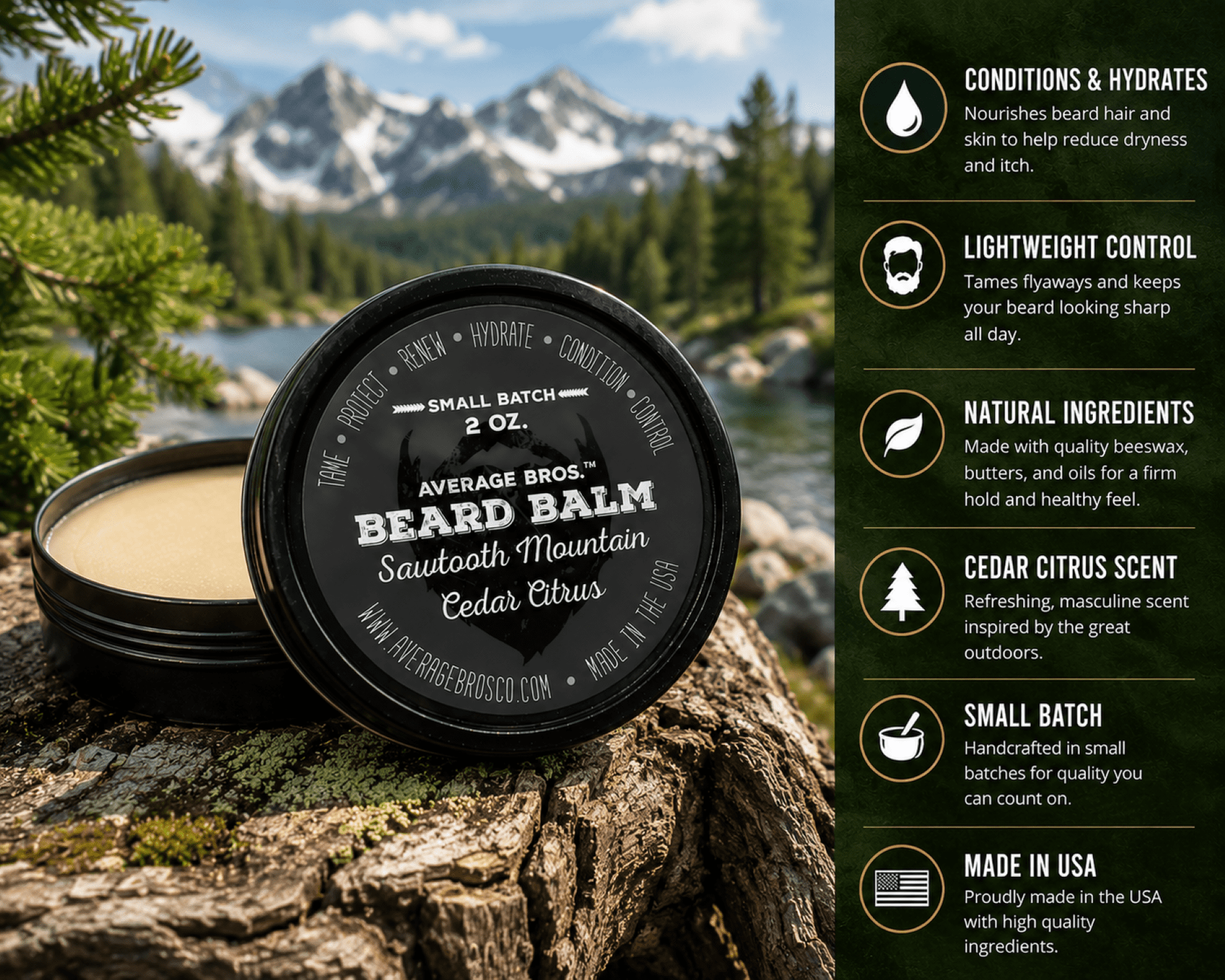 Average Bros Sawtooth Cedar Citrus Beard Balm, 2oz.