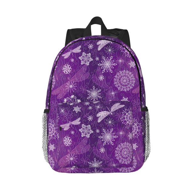Easygdp Purple Snowflakes Mochila Ligera de 15 Pulgadas para Estudiantes, Mochila Cómoda para la Escuela y Viajes, Correas Ajustables