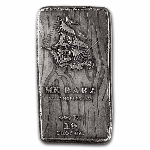 10 oz Hand Poured Silver Bar - Pirate Ship