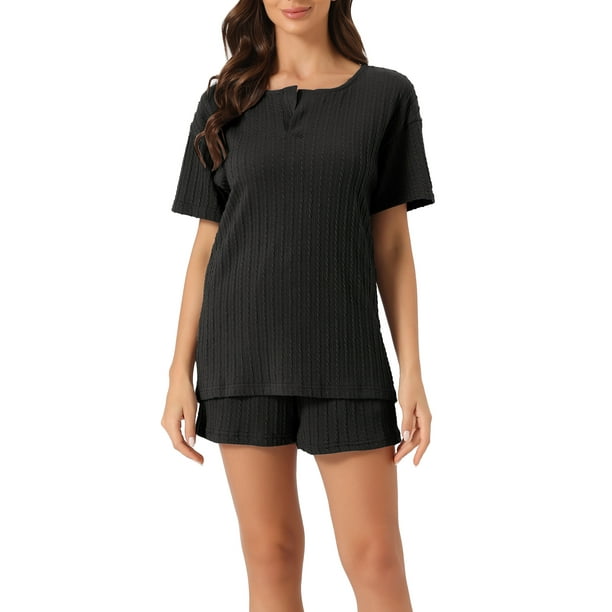Conjuntos de pijama de mujer INSPIRE CHIC, ropa de salón casual, pantalones cortos, camisetas con pantalones, con bolsillos, 3XL, negro