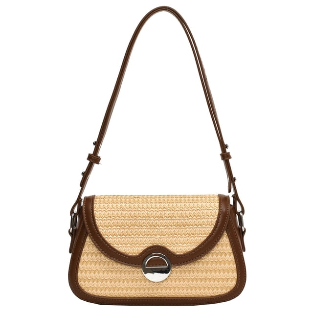 Bolso Hobo Elegante para Mujer Tejido Paja Gran Capacidad Con Retales Playa Verano