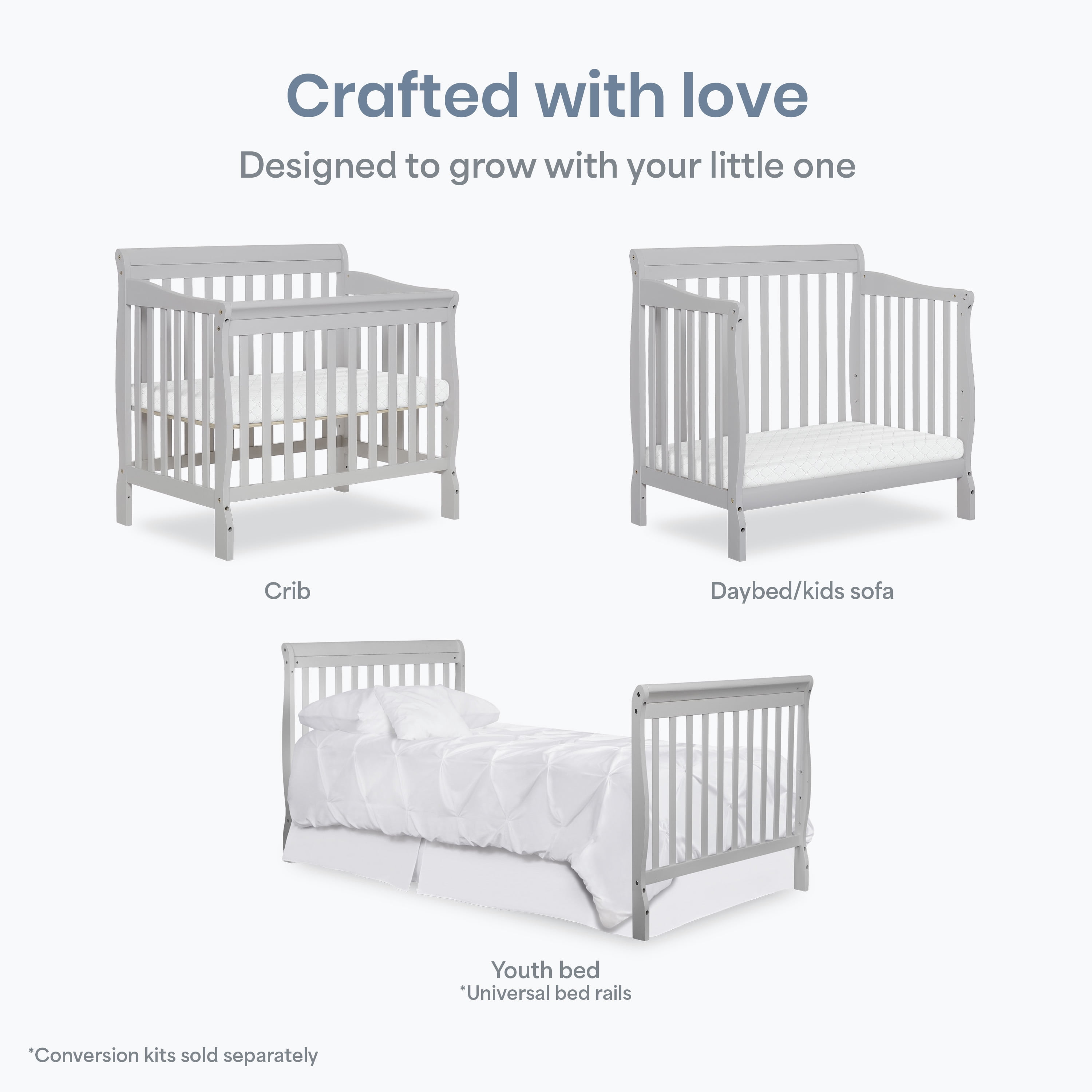Dream On Me Aden 4-in-1 Convertible Mini Crib In Mystic Grey, Greenguard Gold Certified