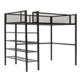 thumbnail image 4 of Twin Size Metal Loft Bed with 4-Tier Storage Shelves and Full-Length Guardrail, Loft Bed Frame for Kids Girls Boys, Saving Space, Black, 4 of 9