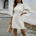 thumbnail image 3 of Women's Sweater Dress Knit Dress High Neck Long Sleeve Bodycon Elegant Slim Fit Winter Dress for Office Holiday Party,White,L, 3 of 8