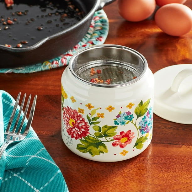 The Pioneer Woman Blooming Bouquet Enamel-on-Steel Grease Strainer