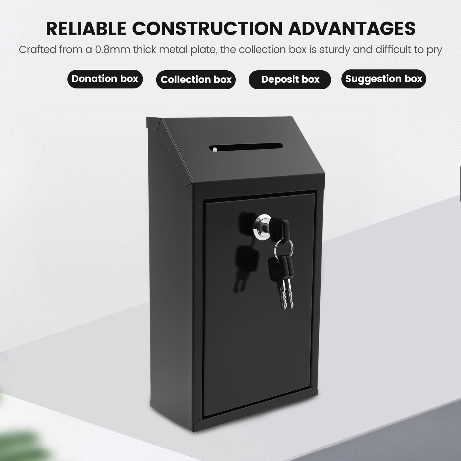 FUYGRCJ Metal Suggestion Box, Donation Box with Slot Drop Box with Lock and Key, Collection Box, Mailbox Wall Mount Drop Box Ballot Box for Home Office Outdoor