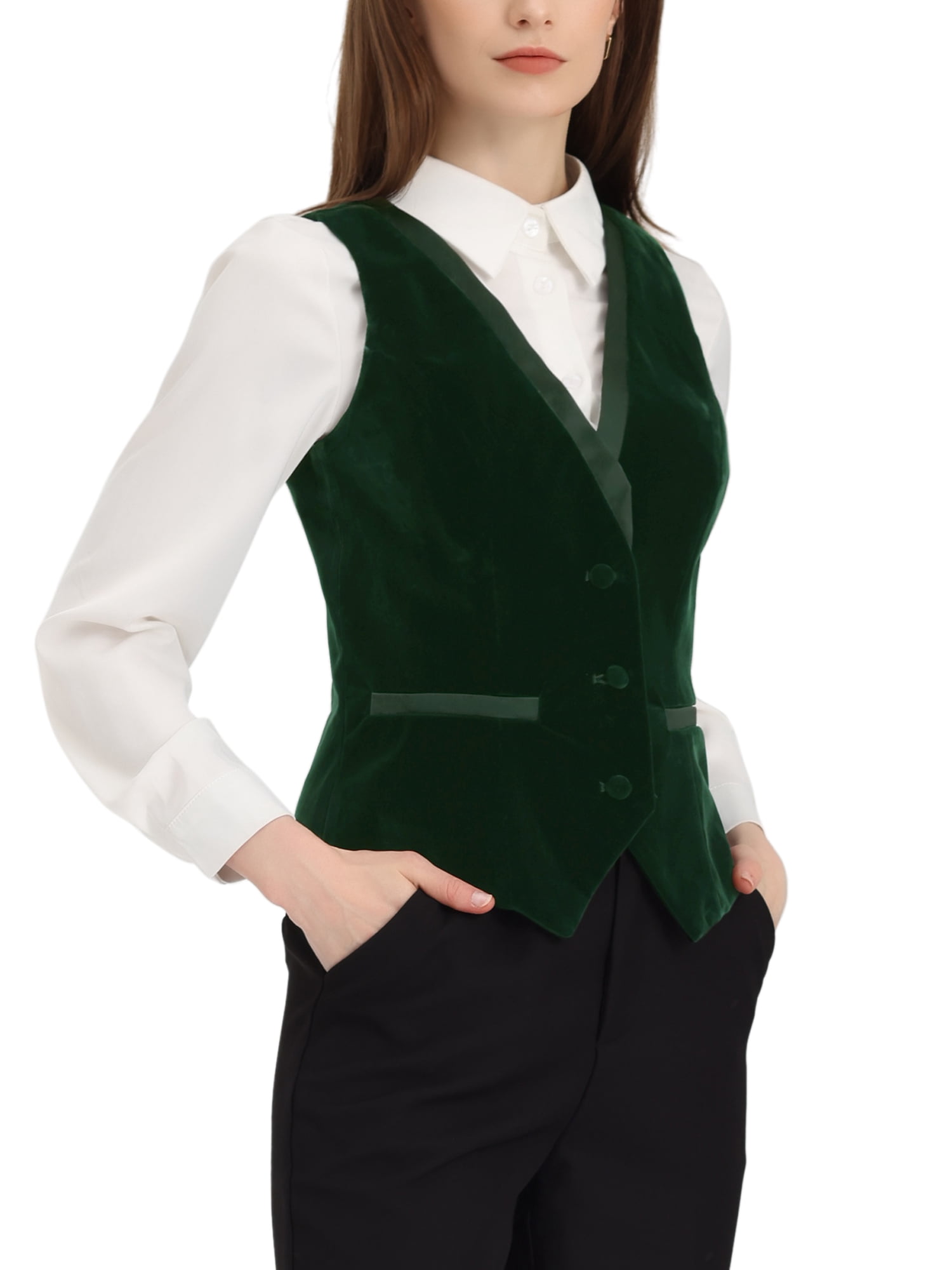 Unique Bargains Women's V Neck Sleeveless Retro Velvet Racerback Steampunk Vest
