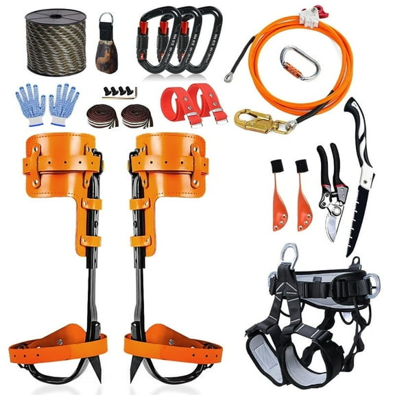 Tree Climbing Gear，Tree Climbing Spikes, Tree Climbing Gear with Adjustable Climbing Straps and Steel Core Flip Line, Rock Climbing Kit with Triple Lock Lanyard Adjuster