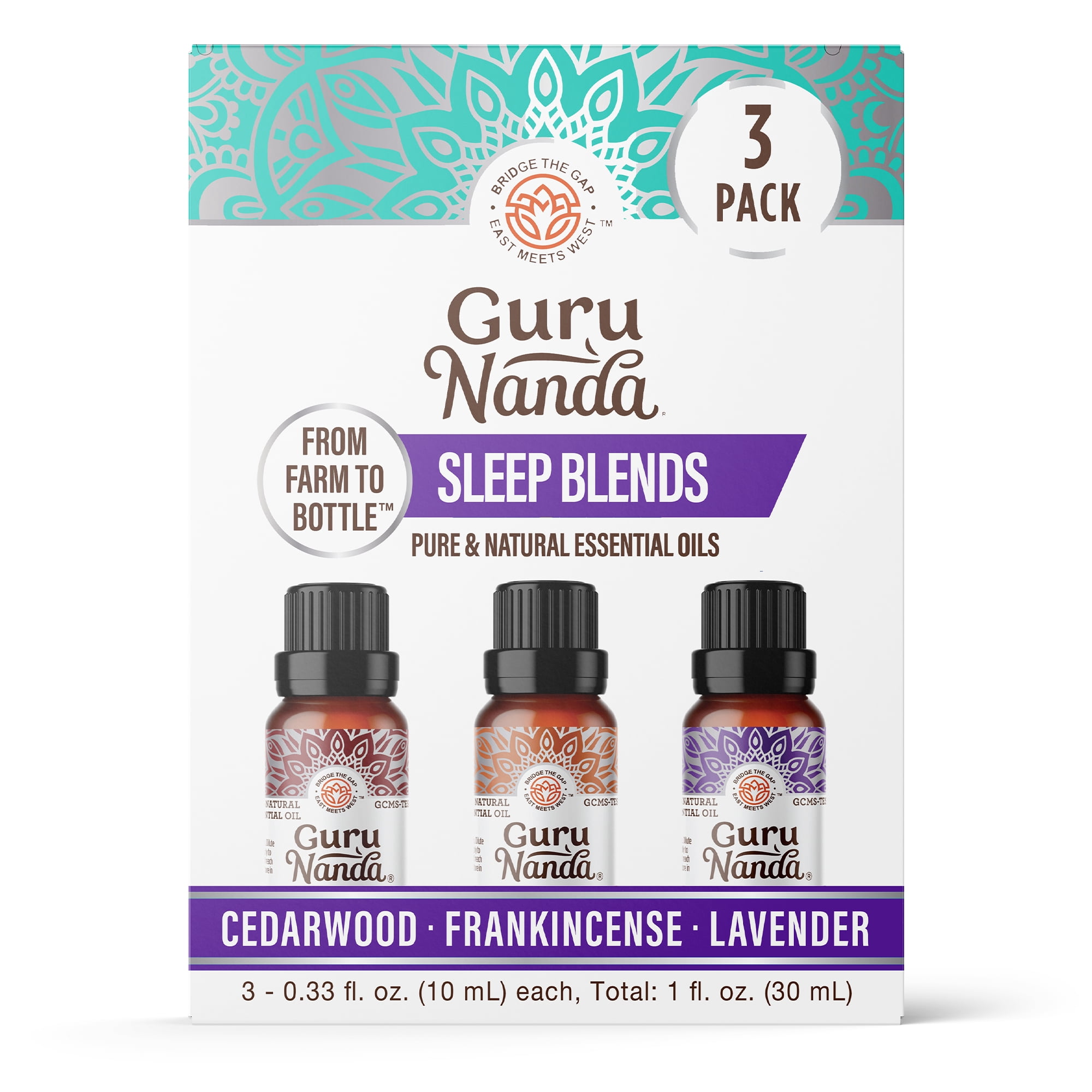 GuruNanda Sleep Essential Oils, Frankincense, Lavender & Cedarwood, 3 Pack