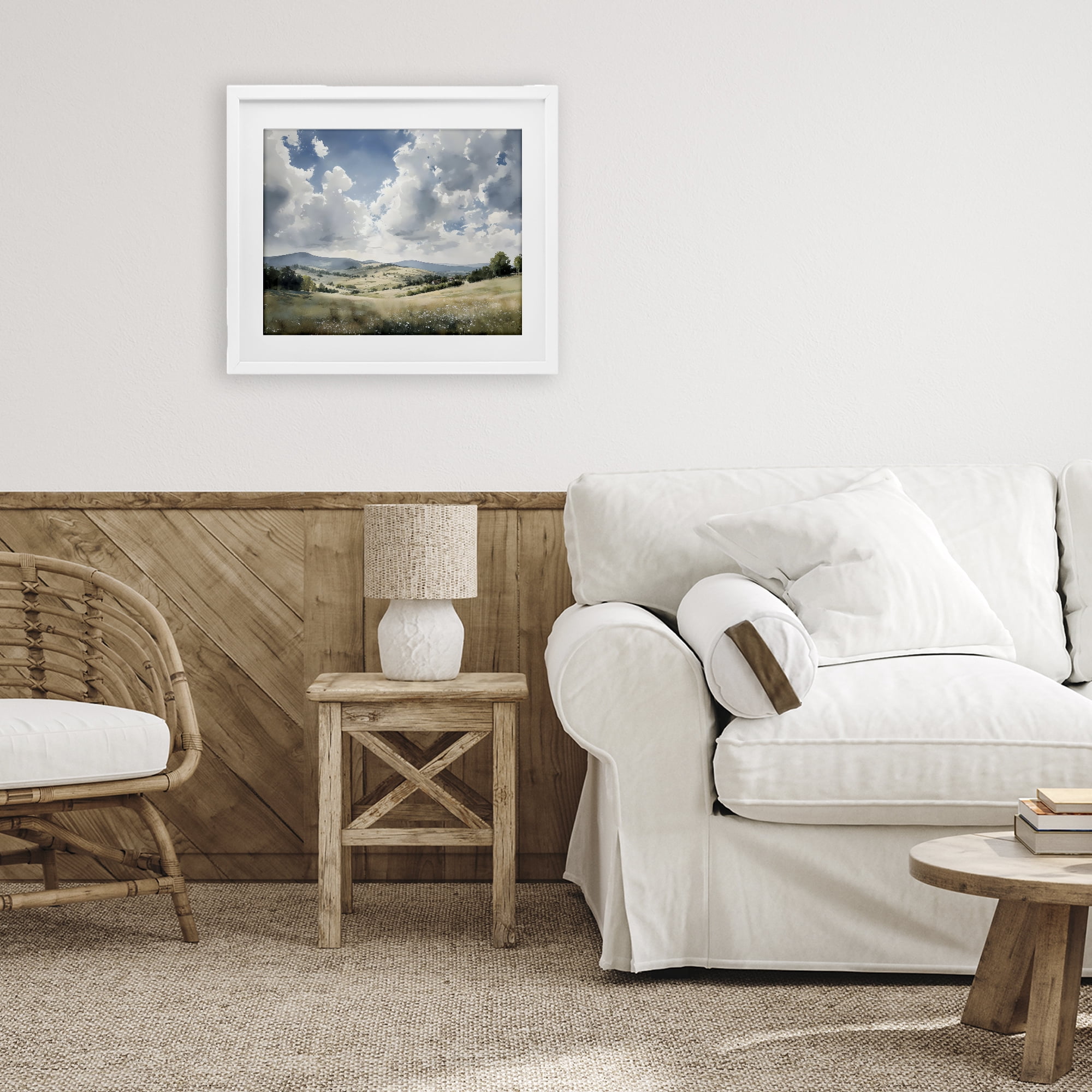 Stupell Industries Cloudy Hills Meadow White Framed Print Under Glass, design by Franklyn Gregory